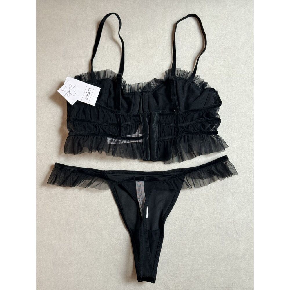 Auden Black Ruffle Lingerie Set